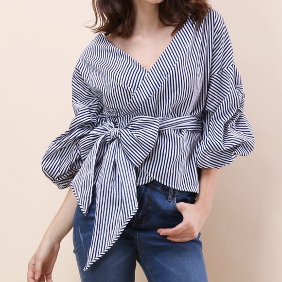 Chicwish Tops - Statement Sleeve Wrap Top